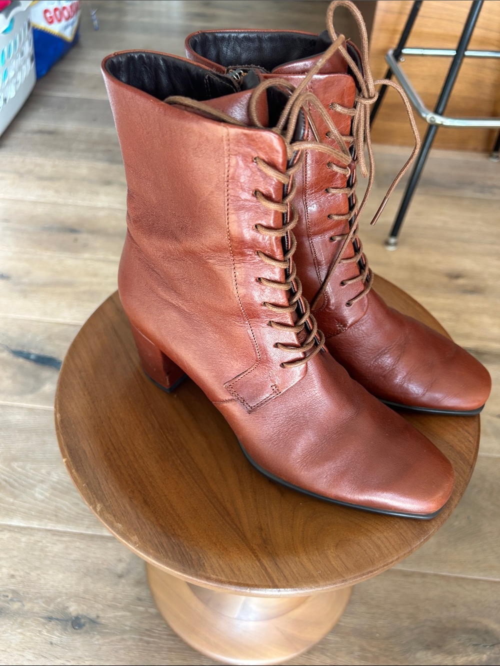 Ecco Chestnut Lace-Up Leather Ankle Boots